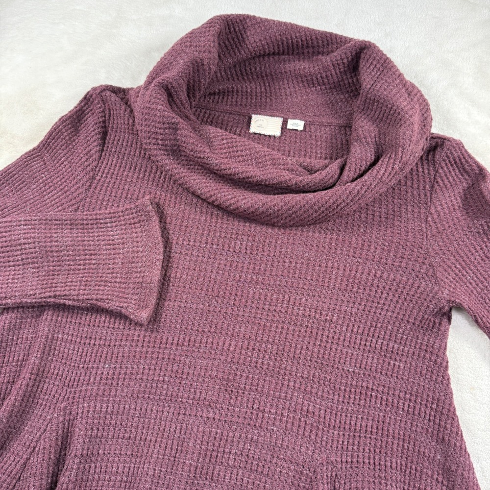 Anthropologie Postmark Cowl Neck Peplum Thermal Sweater Plum Burgundy XS